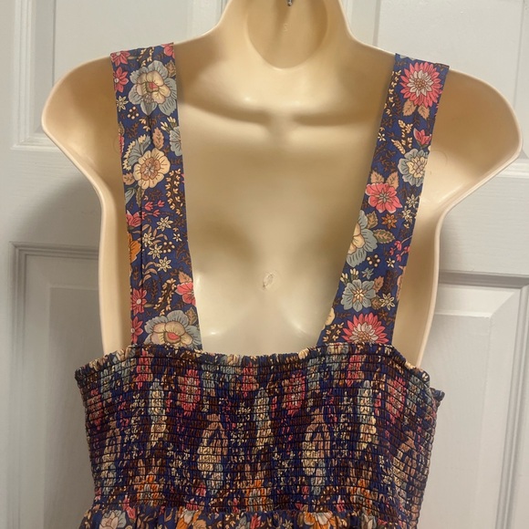 NATURAL LIFE Tricia Mini Dress Cotton Blue Yellow Rose Floral Boho Spring L- EUC - Picture 8 of 12